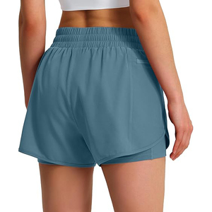 กางเกงขาสั้นเอวสูงสำหรับผู้หญิง แห้งเร็ว 2 in 1 มีซับใน เอวยางยืด เหมาะสำหรับเล่นกีฬา โยคะ ออกกำลังกาย มีกระเป๋า - Product Image 2