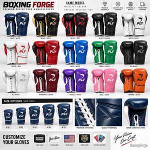 Gants de boxe en cuir Fly pas chers, vente en gros, gants d'entraînement lacés, bleu, blanc, logo or, équipement de boxe pour adultes - Product Image 2