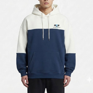 Custom Men's Color Block Hoodie <b>Navy</b> Blue Grey Pullover <b>Sweatshirt</b> Kangaroo Pocket Streetwear Casual Wear - Product Image 3