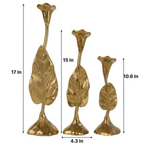 Jules 3er-Set Goldblatt-Kerzenhalter Dekorativer Aluminium-Kerzenständer mit Elegantem Botanischem Design Luxuriöser Tischdekor - Product Image 4