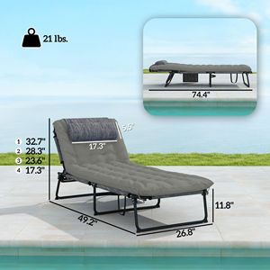 Sdraio Pieghevole Grigia con Schienale Reclinabile a 4 Livelli, Cuscino in Tessuto a Rete Traspirante e Poggiatesta per Esterni e Piscina, Realizzata in PE e Ferro - Product Image 3
