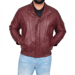 Blouson de motard vintage en cuir pour homme, chaud, imperméable et respirant, teint uni, style urbain, vente en gros OEM - Product Image 2