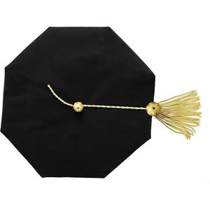 Chapeau de remise de diplôme de doctorat à 8 pans en velours bleu/noir avec pompon en fil doré – Chapeau formel de PhD - Product Image 2