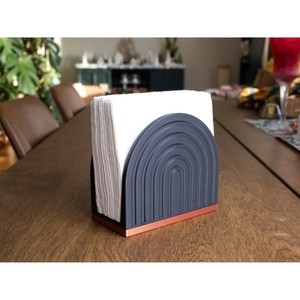 Boîte à mouchoirs design moderne en arc, en plastique vert et beige, support autoportant pour table - Product Image 5