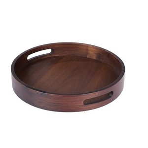 Bandeja Redonda de Madera de Acacia Ecológica Pulida - Bandeja de Servicio de Té Estilo Americano, Bandeja Redonda para Servir Comida, Ideal para Ramadán - Product Image 1