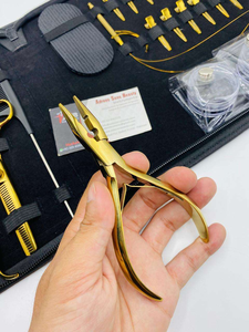 Wholesale Custom Logo Gold Stainless Steel Hair Extension <b>Tools</b> Kit Nano Ring Pliers <b>Threads</b> & Barber Hair Cutting Scissors Set - Product Image 5