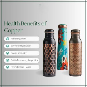 Dual Finish <b>Copper</b> Water <b>Bottle</b> Contrast Tone Ayurvedic <b>Drinking</b> <b>Bottle</b> for Home Office Travel and Premium Gifting Use - Product Image 3