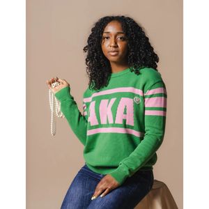 Suéter de Punto Verde para Mujer, Diseño de Rayas Rosas, Manga Larga, Cuello Redondo, Informal, a la Moda, Cálido y Cómodo para Uso Diario - Product Image 2