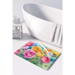 Alfombra de baño de espuma viscoelástica de acuarela Ranunculus, alfombra de cocina antifatiga lavable a máquina, cojín, Alfombra de cocina cómoda - Product Image 3