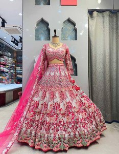 Vestido Tradicional Indio Anarkali Lehenga Choli con Bordado Floral Rosa, Dupatta de Georgette de Secado Rápido, Traje para Bodas y Fiestas - Product Image 3