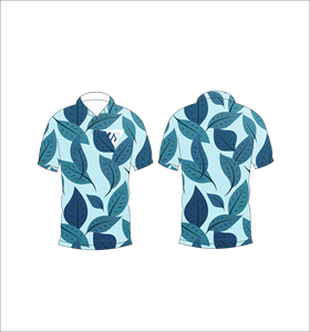 Men’s Sky Blue Tropical Leaf Print Polo Shirt Casual Short Sleeve Summer Fashion Golf Tee - Product Image 3