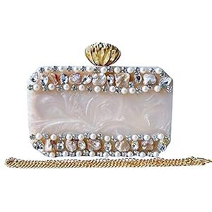 Bolso de mano de resina blanca, hecho a mano, adornado con perlas y piedras, bolso de lujo hecho a mano, regalo de boda para novia, Clutch - Product Image 1