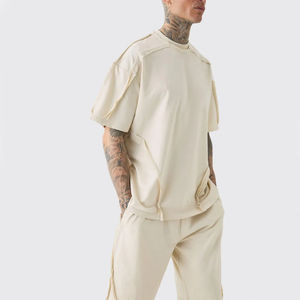 Ensemble d'été personnalisé pour homme – T-shirt oversize 100 % coton effet vieilli et short en cordon avec logo imprimé sur mesure - Product Image 3