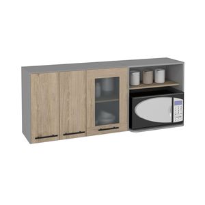 Vetrina in Vetro e Legno di Pino, Montata a Parete, con Doppia Porta per Uso in Cucina - Product Image 3