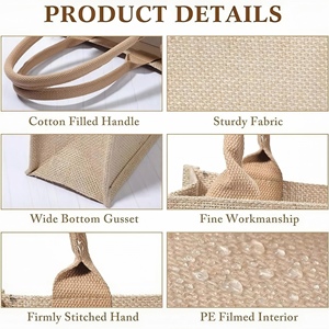 Sac fourre-tout réutilisable en jute naturel, écologique, style bohème, grande capacité, pour le shopping ou la plage, impression personnalisée OEM - Product Image 4