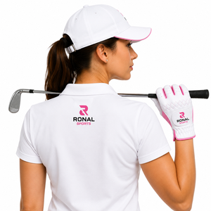 Gant de golf pour femme Ronal Sports, main droite, blanc rose, cuir véritable, respirant, fermeture auto-agrippante, personnalisable OEM, gant en cuir Cabretta - Product Image 3