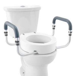 Sedile WC rialzato da 3,5 pollici con corrimano in alluminio e braccioli in EVA, capacità di carico 300 libbre, attrezzatura di sicurezza per il bagno per WC standard - Product Image 1