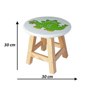 Tabouret moderne en bois pour enfants avec plateau rond imprimé dinosaure, siège autoportant pour salon et décoration intérieure - Product Image 5