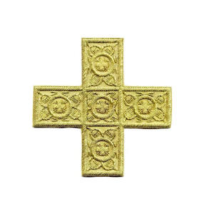 Premium Gold Bullion Wire Church Cross Badge Hand Embroidered Religious Vestment <b>Patch</b> <b>Sew</b> <b>On</b> Metal Badge Custom Color OEM - Product Image 1