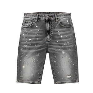 Rhinestone Denim Shorts <b>Mens</b> Cotton Jean Shorts Crystal <b>Studded</b> Streetwear Fashion Process Impex - Product Image 1