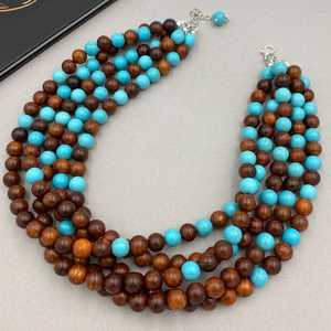 Multilayer Wooden Beaded Necklace With Turquoise Round <b>Balls</b> For Prayer Buddhism Jewelry Unisex Style - Product Image 1