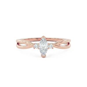 Bague de fiançailles minimaliste à trois pierres en diamant de laboratoire, or massif 10K 14K, diamants de laboratoire taille marquise et ronde, avec bande torsadée - Product Image 2