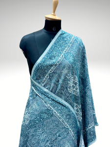 Châle Jamawar Cachemiri Safaa, motif floral bleu Kani Jaal Jacquard, étole pour femmes, vente en gros, écharpe traditionnelle d'hiver - Product Image 5