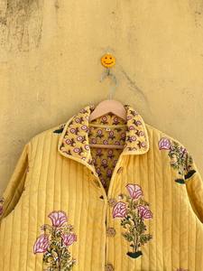 Chaqueta Acolchada de Algodón Estilo Boho, Chaqueta Floral Reversible, Abrigo Ligero con Estampado a Bloque Hecho a Mano, Chaqueta para Mujer para Todas las Temporadas - Product Image 2