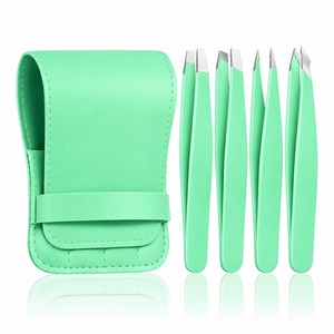 Juego de Pinzas para Cejas de Acero Inoxidable Verde Menta, Punta Puntiaguda, Duraderas, Estilo Moderno, con Estuche - Product Image 1