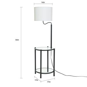 Luxury Minimalist Glass <b>End</b> <b>Table</b> Floor Lamp with <b>White</b> Paper Shade Matte Black 17"L X 17"W X 54"H - Product Image 3