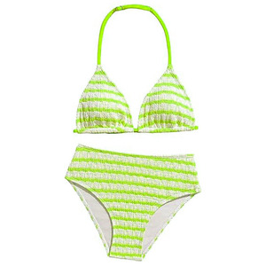 Conjunto de bikini de dos piezas para mujer, top halter, braguita de cintura alta, estampado digital, fruncido, elástico, traje de baño estampado, morado y blanco - Product Image 3