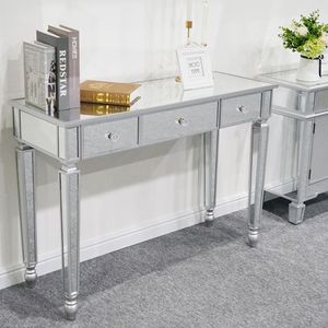 Contemporary Three-Drawers <b>Mirror</b> Console Table LED Feature Dresser for <b>Makeup</b> Vanity or Vanity Table Wood Material - Product Image 4