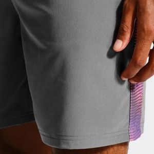 Men's Gray Solid Color Bermuda <b>Shorts</b> With Side Stripe <b>Quick</b> <b>Dry</b> Elastic Waist Casual Style Woven Material - Product Image 5