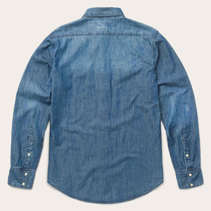 เสื้อเชิ้ตเดนิมสีน้ำเงินฟอกกลาง คุณภาพพรีเมียม สำหรับผู้ชาย แขนยาว ปกคอปกติ ติดกระดุมด้านหน้า มีกระเป๋าหน้าอก สไตล์ลำลอง - Product Image 6