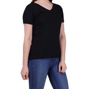 T-shirt décontracté tendance pour femme, col rond, personnalisable pour la vente en gros, avec appliques, en coton biologique, tissu doux - Product Image 3