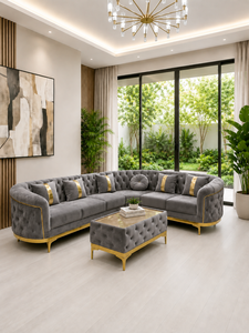 Sofá Seccional Gris de Lujo, Sofá Esquinero Moderno Tapizado en Terciopelo, Muebles para Sala de Estar, Fabricante de Sofás, Tela Personalizada - Product Image 3