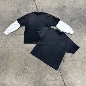 Personnalisé couches à manches longues T-Shirts hommes Vintage coton lavé Double couche Hip Hop blanc plaine microfibre t-shirt pour hommes - Product Image 1