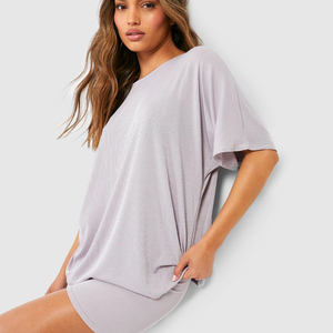 T-shirt Homme Oversize à Manches Courtes, Couleur Unie, en Coton Tricoté, Col Rond, Décontracté, Respirant, Coupe Classique, Longueur Standard, Style Teint Uni - Product Image 2