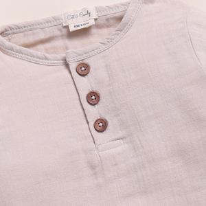 Premium Quality Organic Muslin Long Sleeve Henley Tshirt with Lounge Pant Set Oatmeal & Cocoa Whisper Baby Clothing Sets - Product Image 4