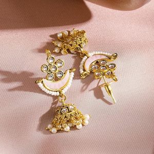 Ensemble collier et boucles d'oreilles plaqué or avec motif de fleurs en émail rose pour femmes, bijoux de mariage - Product Image 3