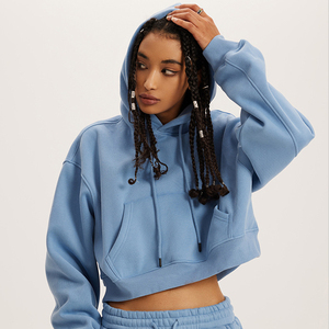 Sweat-shirt à capuche rétro pour femme, doublé polaire, épaissi, style « Hot Girl », coupe courte, personnalisable avec logo, collection Hiver 2026 – Vente en gros - Product Image 3