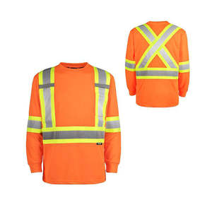Camiseta de Seguridad de Manga Larga de Alta Visibilidad, Ropa de Trabajo Industrial Reflectante, Transpirable, Cuello Redondo, Uniforme de Construcción e Ingeniería - Product Image 1