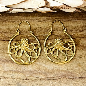 Unique Design Boho <b>Octopus</b> Hoop <b>Earrings</b> Tribal Brass <b>Earrings</b> for Women 18k Gold Plated Animal Jewelry for Wholesale/OEM/ODM - Product Image 1
