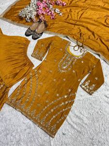 Pink Printed <b>Kurti</b> Sharara Set with Chiffon Dupatta for Party Wedding Bridesmaid Reception and Festive Indian Wear - Product Image 2