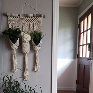 Handmade Macramé Plant Hanger for 3 Pots Cotton Rope Multi-Tier <b>Hanging</b> Planter Holder for Home Balcony Decor 16x36 inches - Product Image 3