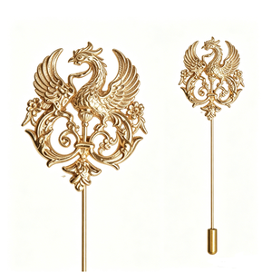 Broche Phénix Doré avec Motif Floral, Badge Métallique de Luxe pour Décoration de Mode, Épingles de Revers en Métal Personnalisées, Faits Main, Tendance - Product Image 1