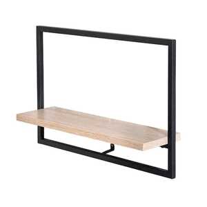 Set of 2 Marble Pattern Wood Floating <b>Wall</b> <b>Shelf</b> with Black Metal Triangle Brackets Modern <b>Storage</b> Display Rack for Living Room - Product Image 4