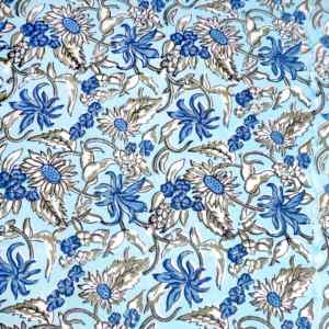 Classic Jaipuri <b>Block</b> Print Pure Cotton <b>Bed</b> Linen Ice Blue Floral Lightweight Cool Summer Beach Resort Flat Sheet with 2 Pillow - Product Image 6