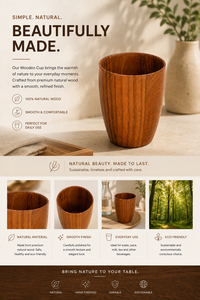Vaso de Cerveza de Madera, Diseño Minimalista, Reutilizable, Grano de Madera Natural, Hecho a Mano, Ecológico - Product Image 4