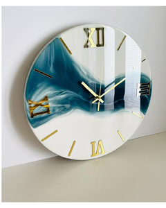 Reloj de Pared de Cuarzo Moderno de Resina Acrílica de Dos Piezas con Diseño de Dibujos Animados en Azul y Blanco, Números Romanos, Estilo Antiguo, Placa de 15 mm de Grosor para - Product Image 1